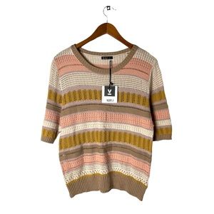 NWT Very J Striped Short Sleeved Knit Sweater L